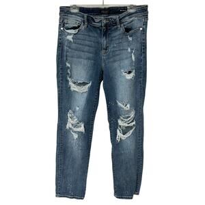 Judy Blue Jeans Boyfriend Fit Blue Denim Distress Bleach Women's Size 15/32